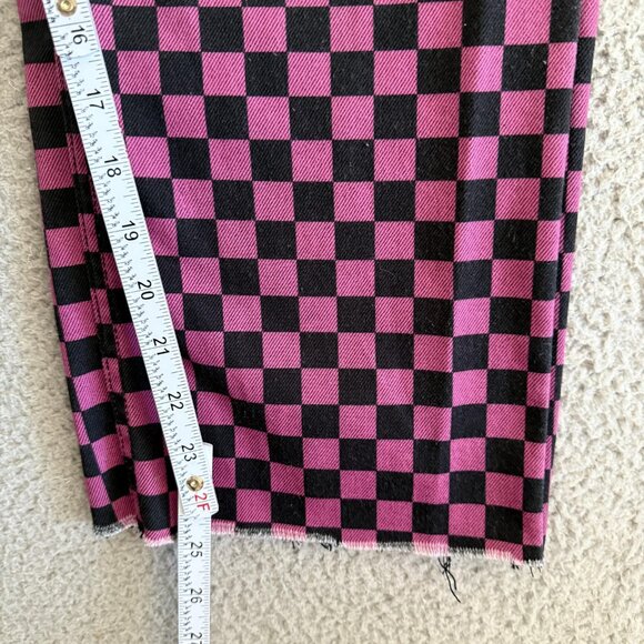 Ragged Jeans Pants Checkerboard Whimsigoth High Rise Pink Black - Picture 9 of 16